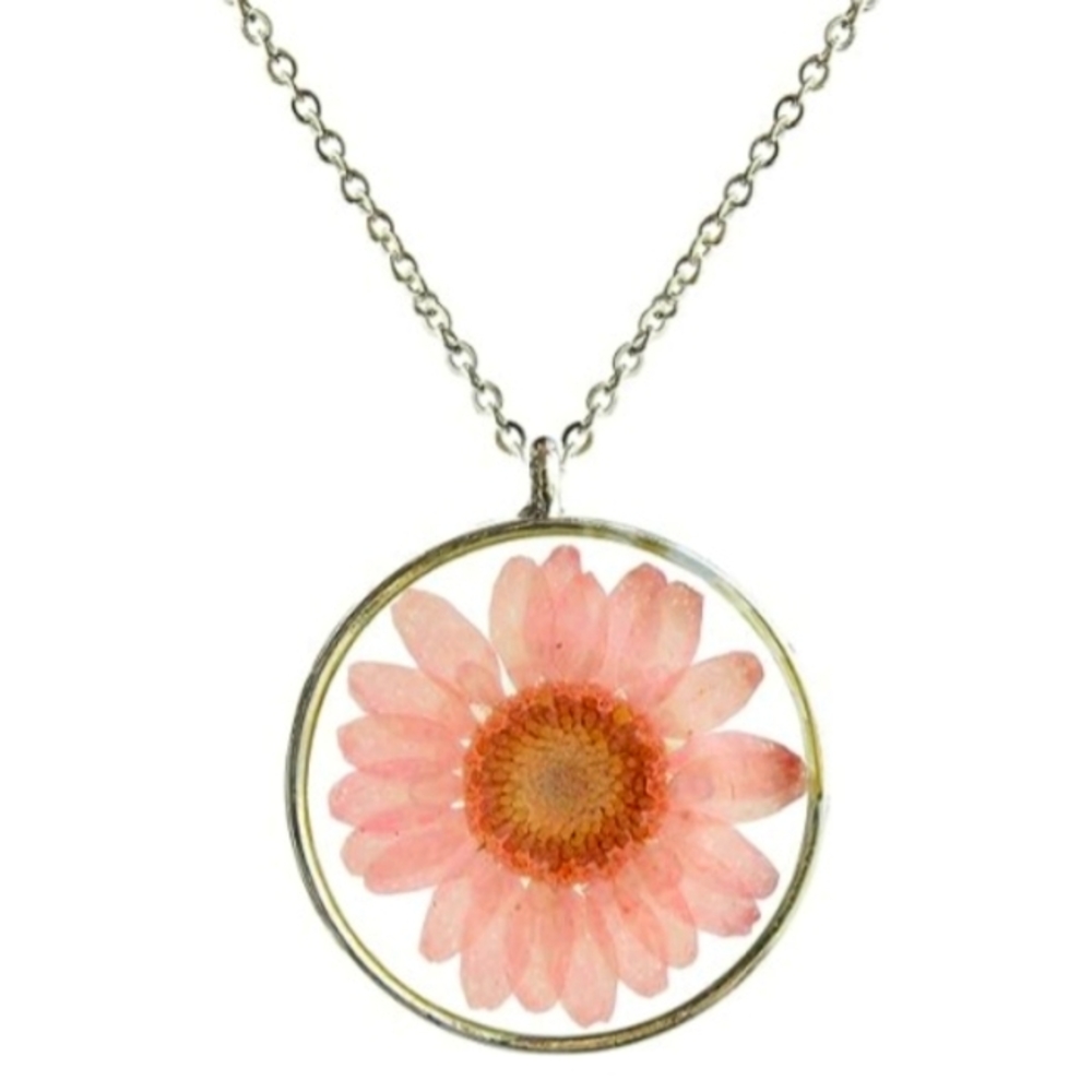 SIEASY Pressed Pink Flower Necklace-Dried Flower Pendant Sunflower Jewelry NEW